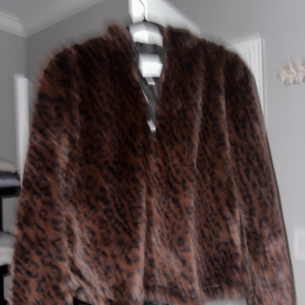 Nine West Brown Leopard Faux Fur Jacket